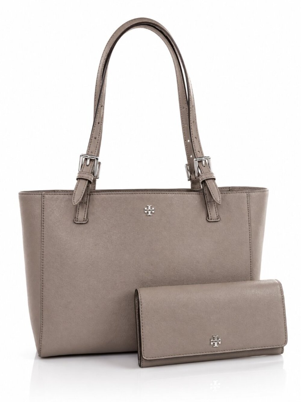 TORY BURCH York Buckle Taupe Leather Tote and Matching Wallet